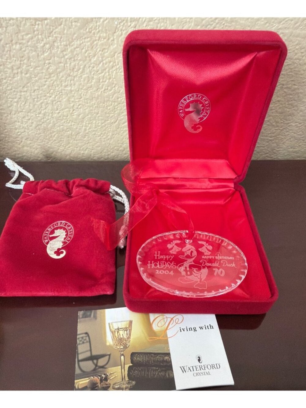 2004 Waterford Crystal Donald Duck 70th Birthday Ornament w/ Box & Pouch - Picture 1 of 8